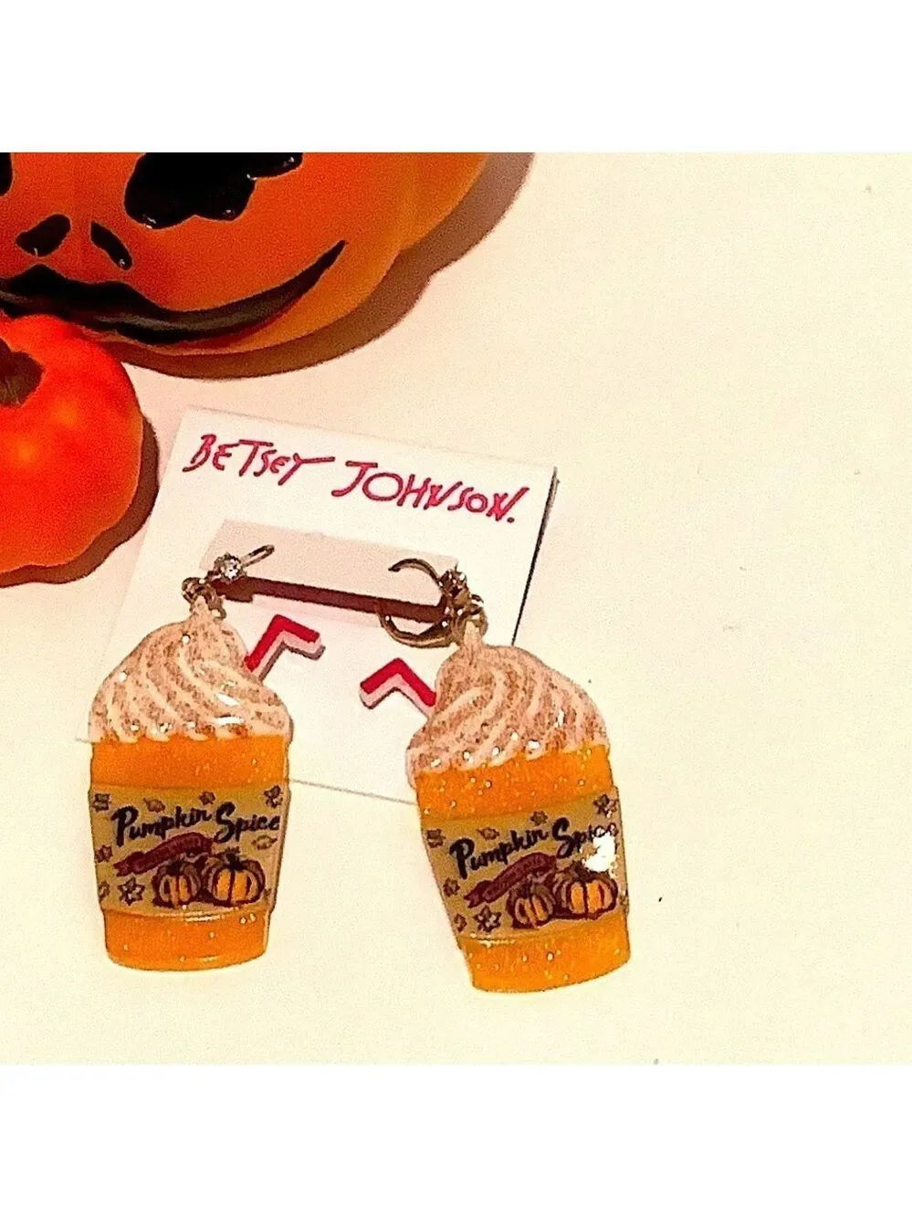 Betsey Johnson Pumpkin Spice Dangle Earrings New